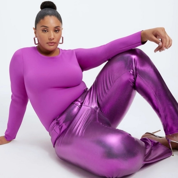 Good American Metallic Purple Straight Leg Pants - Picture 2 of 9